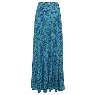 State Of Georgia Women's The Sky High Waisted Maxi Skirt Floral Explosion Blue