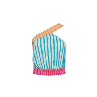 State Of Georgia Women's The Sunny Side Up Elastic Crop Top Multi Colour Stripes In Blue