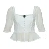 State Of Georgia Women's The Swing Button Up Top In Ghost White In White