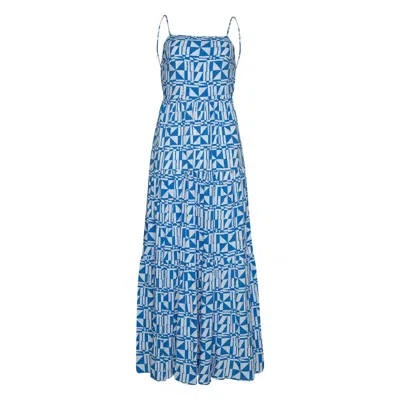 State Of Georgia Women's White / Blue The Triangle Maxi Dress Windmill Blue In White/blue