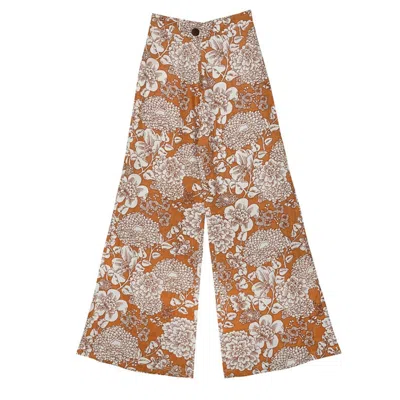State Of Georgia Women's White / Brown The Boardwalk Pants In Wallpaper Almond In White/brown