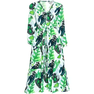 State Of Georgia Women's White / Green The Parachute Dress In Cactus Green In White/green