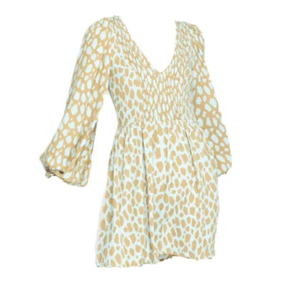 State Of Georgia Women's White The Swing Dress In Giraffe Taupe & Powder Blue