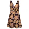 State Of Georgia Women's Yellow / Orange / Black The Little Linen V Neck Mini Dress Paisley Naga In Yellow/orange/black