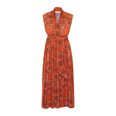 State Of Georgia Women's Yellow / Orange The Point Dress Maxi Bandana Blood Orange Print