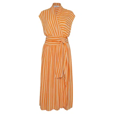 State Of Georgia Women's Yellow / Orange / White The Point Dress Long Orange Film Stripe In Yellow/orange