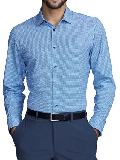 State Of Matter Men's Phoenix Button Down Shirt In White Blue Geo
