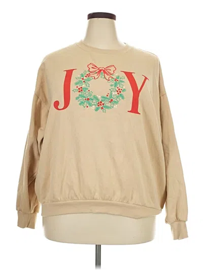 Pre-owned State Of Mine Long Sleeve Top Tan Crew Neck Tops