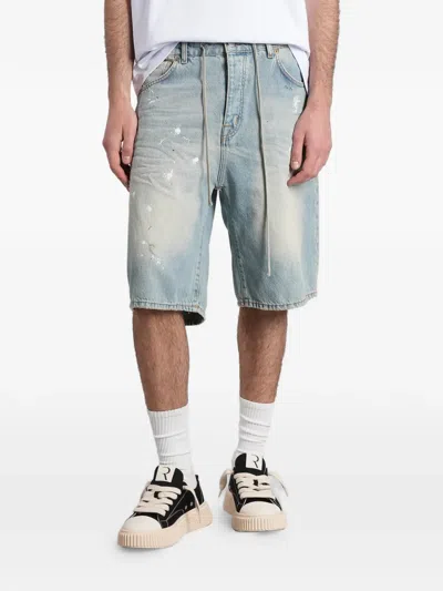 State Of Order Paint-splatter Distressed Shorts In Blue