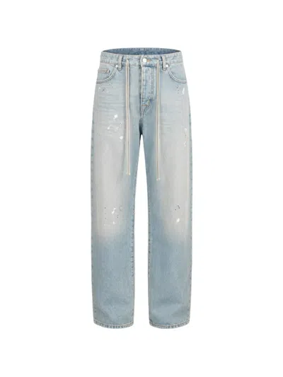 State Of Order Paint-splatter Drawstring Jeans In Blue