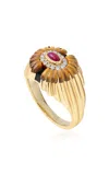 State Property Alara Tigerlily 18k Yellow Gold Multi-stone Signet Ring In Brown