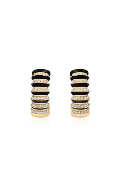 State Property Borsh 18k Yellow Gold Diamond Hoop Earrings In Black