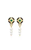 State Property Genil Enchantress 18k Yellow Gold Pearl Earrings In Green