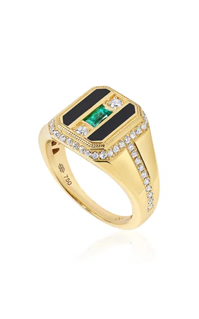 State Property Miura Enchantress 18k Yellow Gold; Emerald; And Diamond Signet Ring In Black