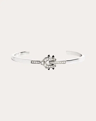 Statement Paris Women's Spike Rhodium-plated Sterling Silver Black Agate And Diamond Cuff