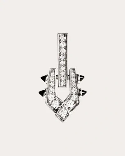 Statement Paris Women's Diamond & Black Agate Spike Drop Earring In Silver