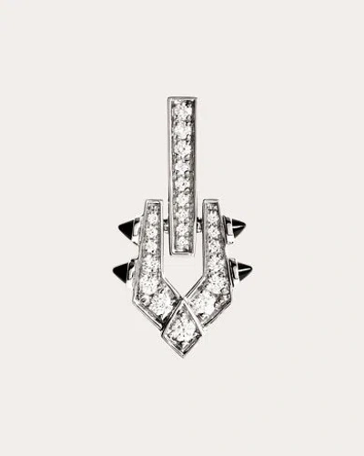 Statement Paris Women's Spike Rhodium-plated Sterling Silver Black Agate And Diamond Single Earring