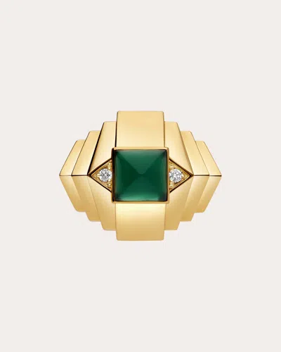 Statement Paris Women's Diamond & Green Agate Rockaway Mini Pyramid Ring In Gold