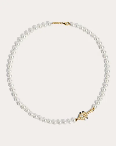 Statement Paris Women's Spike 18k Gold Pearl Black Agate And Diamond Necklace In White
