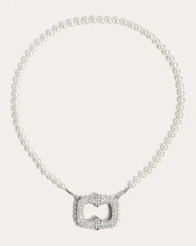 Statement Paris Women's Unchained Diamond & Pearl Sterling Silver Plastron Necklace Rhodium-plated Sterling Silver In Metallic