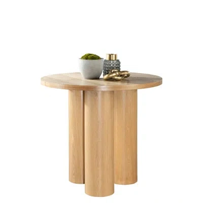 Statements By J Balmain Counter Height Round Dining Table With Sculptural Column Legs – Modern Wood Dining Table In Oak Wood