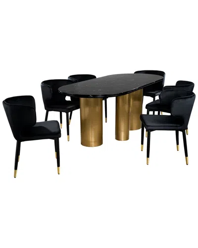 Statements By J Balmain Marble Top Oval Dining Set In Black