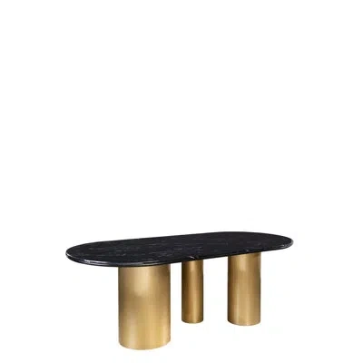 Statements By J Balmain Oval Marble Dining Table With Curved Woven Velvet Chairs – 7-piece Modern Glam Dining Set Wi In Black,black,white
