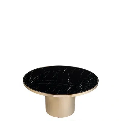 Statements By J Caldria 35.5-inch Round Coffee Table With Marble-printed Glass Top And Gold Stainless Steel Frame In Multi