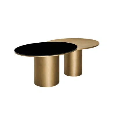 Statements By J Cerryn 79" Modern Sculptural Irregular Dining Table With Glass & Top And Gold Metal Base – Statement In Brushed Brass