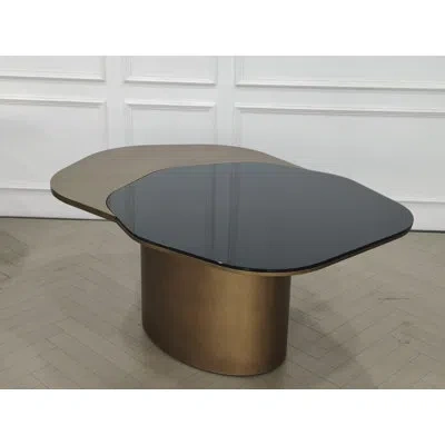 Statements By J Cerryn Modern Sculptural Irregular 66" Dining Table With Glass Top And Metal Base – Statement Dining In Brushed Brass