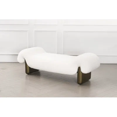 Statements By J Cerryn Modern White Bouclé Bench With Sculptural Curves And Cast Iron Base
