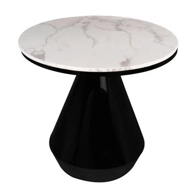 Statements By J Elowen Marble Top Bistro Dining Table – 32" White Marble Top With Black Metal Base, Seats 4