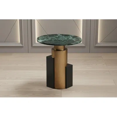 Statements By J Jojo Modern Green Marble Top, And Brass Round Side Table