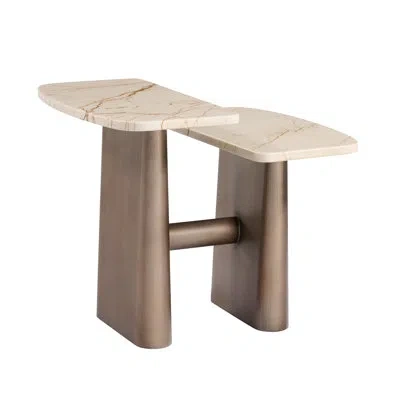 Statements By J Kaia Contemporary Marble And Brass Side Table In Multi