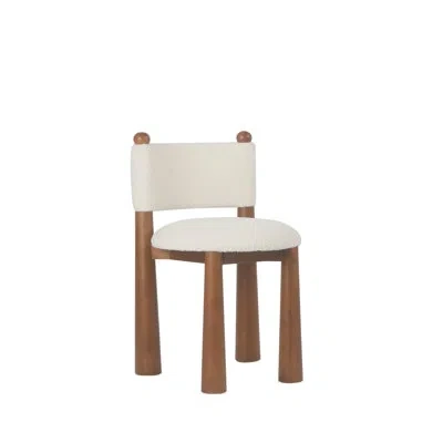 Statements By J May White Boucle And Wood Contemporary Dining Chair In Medium Yellow Wood;natural Wood