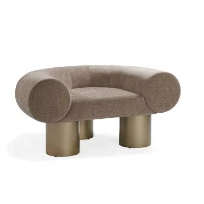 Statements By J Mia Modern Curved Brown Accent Chair With Gold Metal Legs - Luxe Upholstered Statement Chair