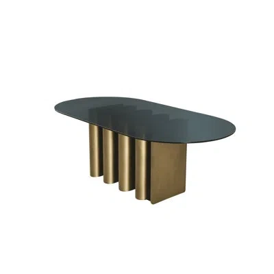 Statements By J Romeo Top Sculptural Oval Dining Table For 8 In Brass In Black