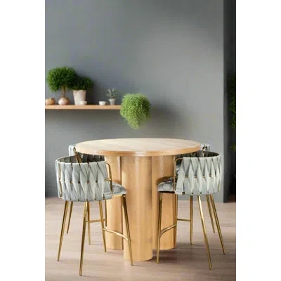 Statements By J Seraphina Balmain 5-piece Counter Height Round Dining Set With Sculptural Column Table And Woven Cur In Gray