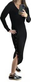 Stateside 2x1 Rib Long Sleeve V Neck Dress In Black In Black