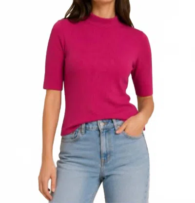 Stateside 2x1 Rib Short Sleeve Mock Top In Electric Pink In Multi