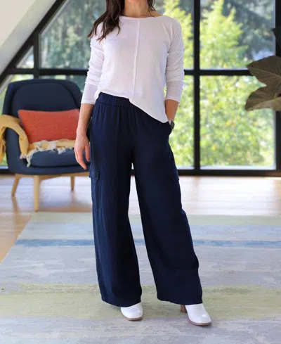 Stateside Dove Modal Wide Leg Cargo Pant In New Navy In Blue