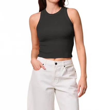 Stateside Fine 2x1 Rib Cropped High Neck Tank Top In Black