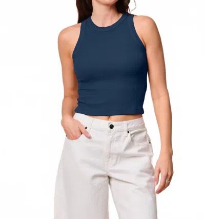 Stateside Fine 2x1 Rib Cropped High Neck Tank Top In Navy In Blue