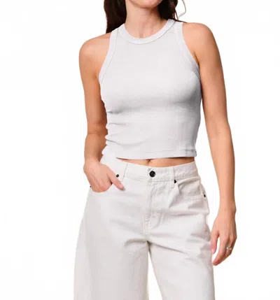 Stateside Fine 2x1 Rib Cropped High Neck Tank Top In White