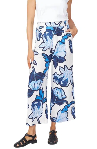 Stateside Floral Linen Cropped Trouser In Blue/white