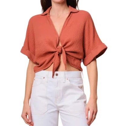 Stateside Gauze Tie Front Shirt In Sienna In Red