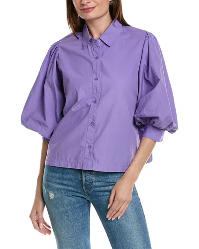 Stateside Heavy Poplin Puff Sleeve Shirt In Purple