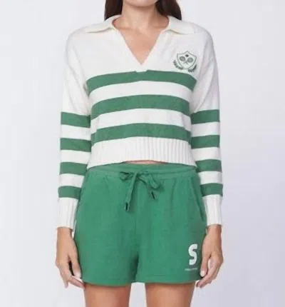 Stateside Johnny Embroidered Collar Sweater In Green Stipre