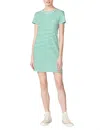 Shop Stateside Linen Cotton Stripe Jersey Short Sleeve Dress In Jade In Blue