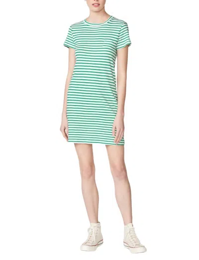 Stateside Linen Cotton Stripe Jersey Short Sleeve Dress In Jade In Green